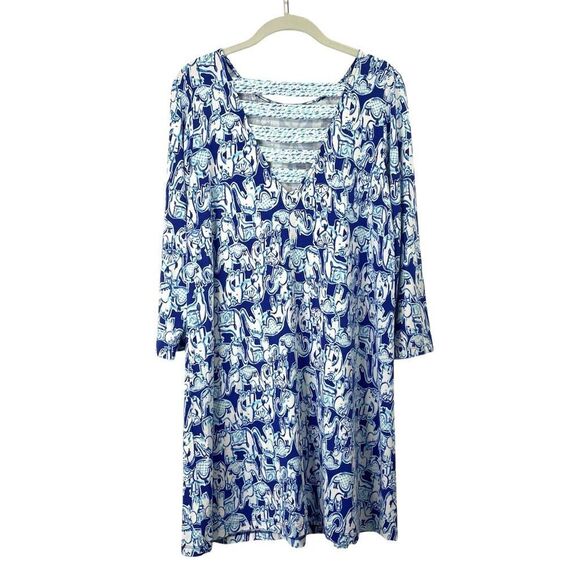 Lilly Pulitzer Ophelia Swing Dress in Get Trunky Size M blue white elephant prin - Picture 9 of 10